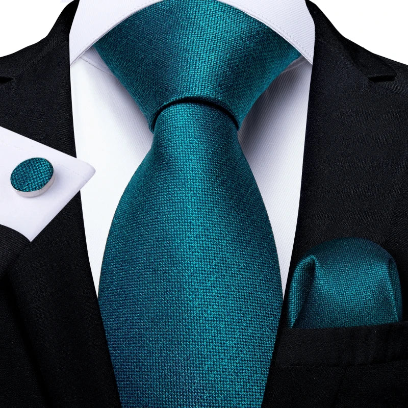 8cm Men's Polyester Ties Pocket Square Cufflinks Green Gold Paisley Wedding Party Accessories Necktie Gift