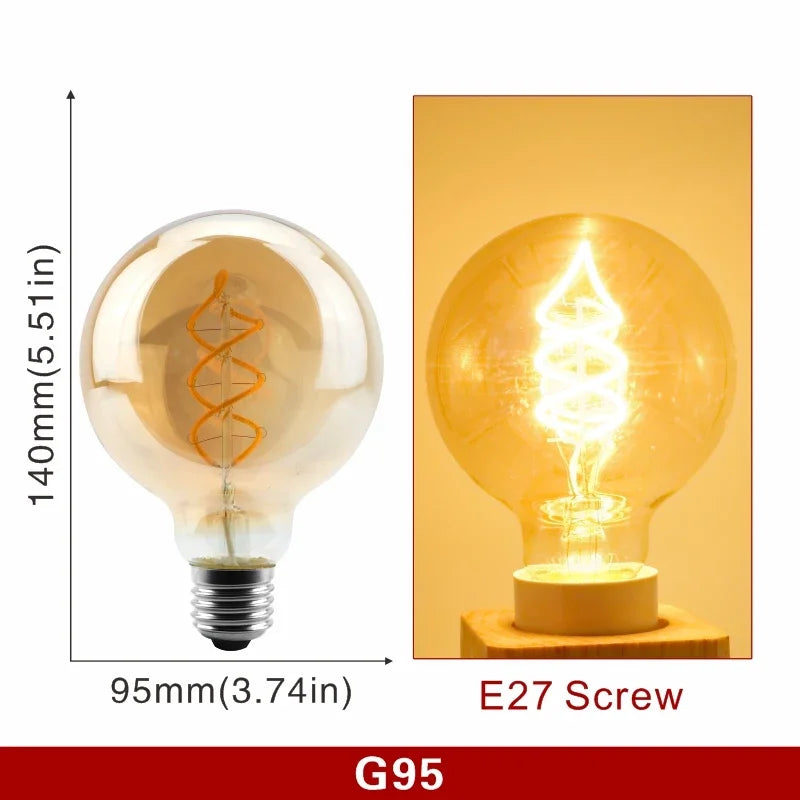 E14 E27 Retro LED Spiral Filament Light Bulb 4W Warm Yellow 220V C35 A60 T45 ST64 T185 T225 G80 G95 G125 Vintage Edison Lamp