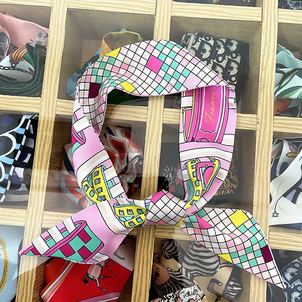 Printed Silk Scarf for Women Summer Lightweight Neck Scarf Collar Bandana Bag Strap Decorative Present Gift Accessories