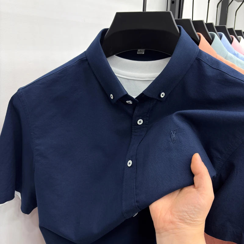 100% cotton short sleeve shirt summer classic solid color luxury brand Paul embroidery fashion business golf casual men's wear