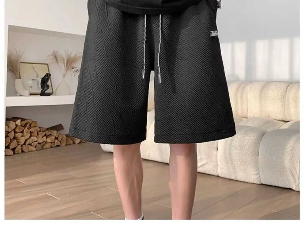 Men's Wide Leg Pants Summer Stripes Loose Casual Trendy Mid-length Pants Comfortable Elastic Waist Fashion Letter Sports Shorts