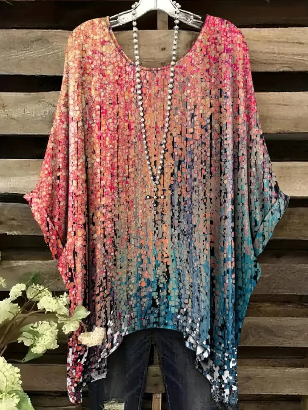 Women's T-Shirts Summer Gradient Sequin Graphics Tops O-Neck Female Vintage Clothing Floral Print Tees Loose Oversized T Shirts