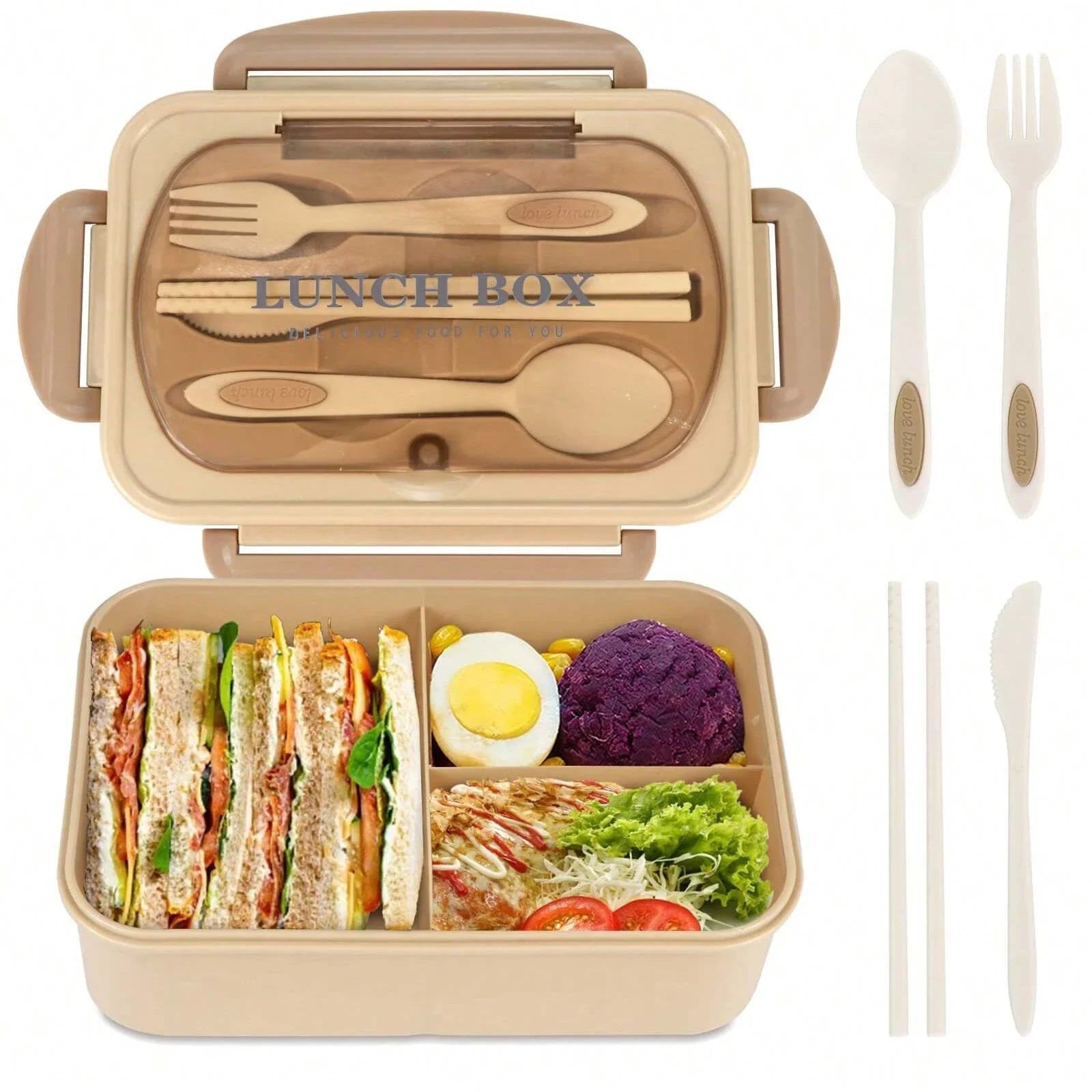 Adult Bento Box with 3 Compartments Lunch Container for Men Women Portable Lunchable Food Storage Back To School Microwave Safe