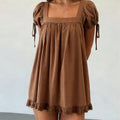 Bohemian Puff Sleeve Maternity Dress Women Square Neck A-line Mini Ruffled Dresses Fairy Vintage Loose Fit Flowy Short Dress