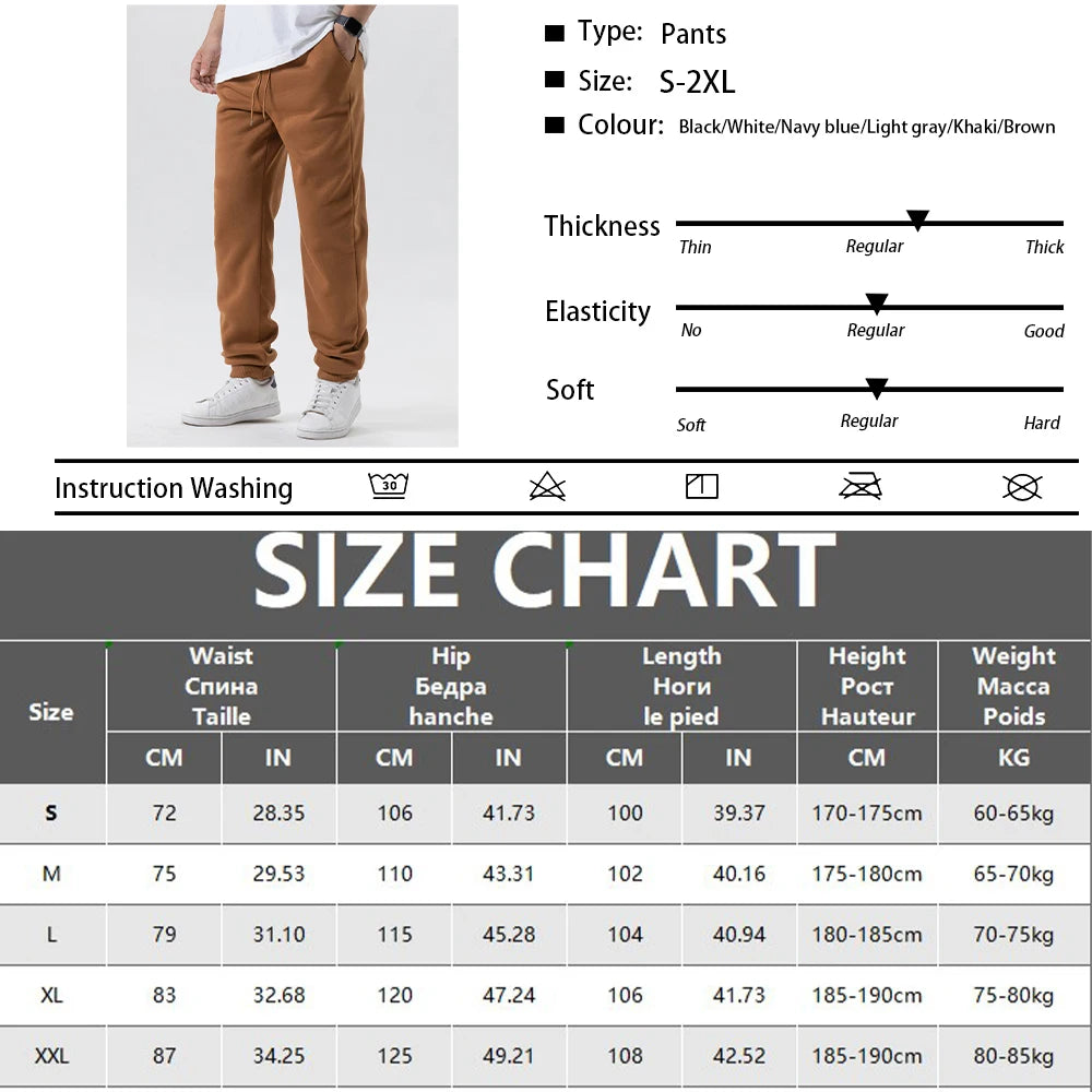 Men's Casual Pants Autumn Winter Fleece Sweatpants Men Running Jogger Sports Gym Trousers Fashion Solid Color Workout Long Pants
