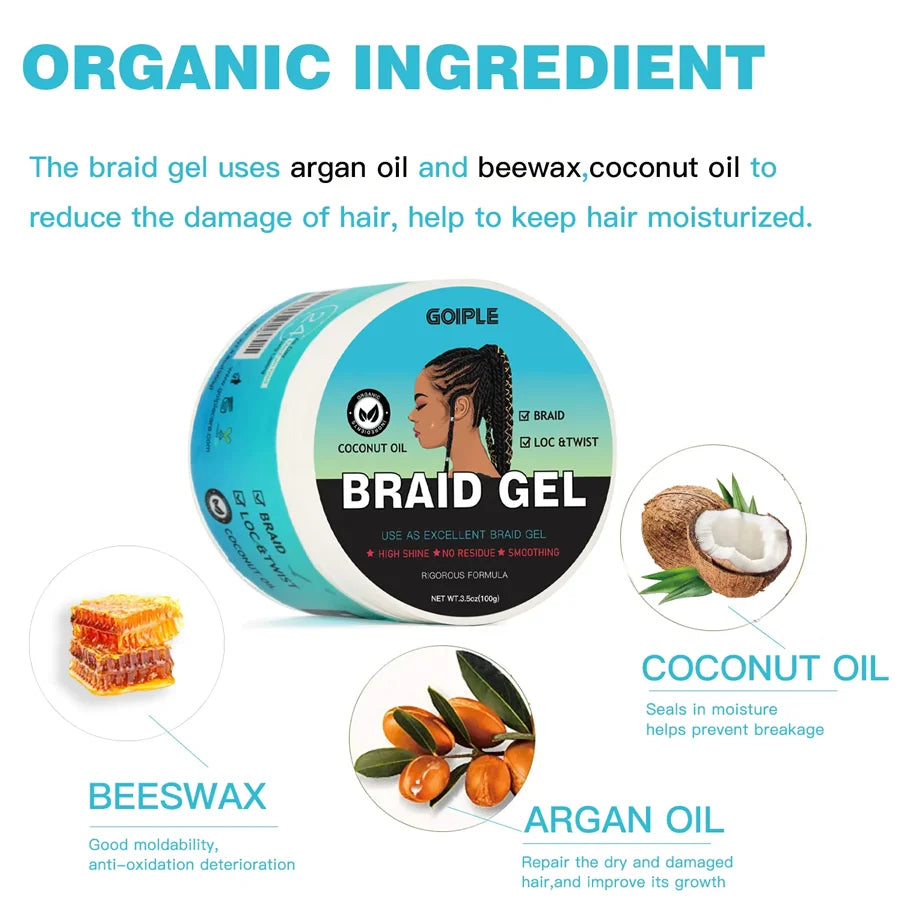 GOIPLE 100g Tea Tree Mint Braid Styling Gel Edge Control Frizz Smooth Hair Wax Pomade Loc Twist Braiding Cream For African Women