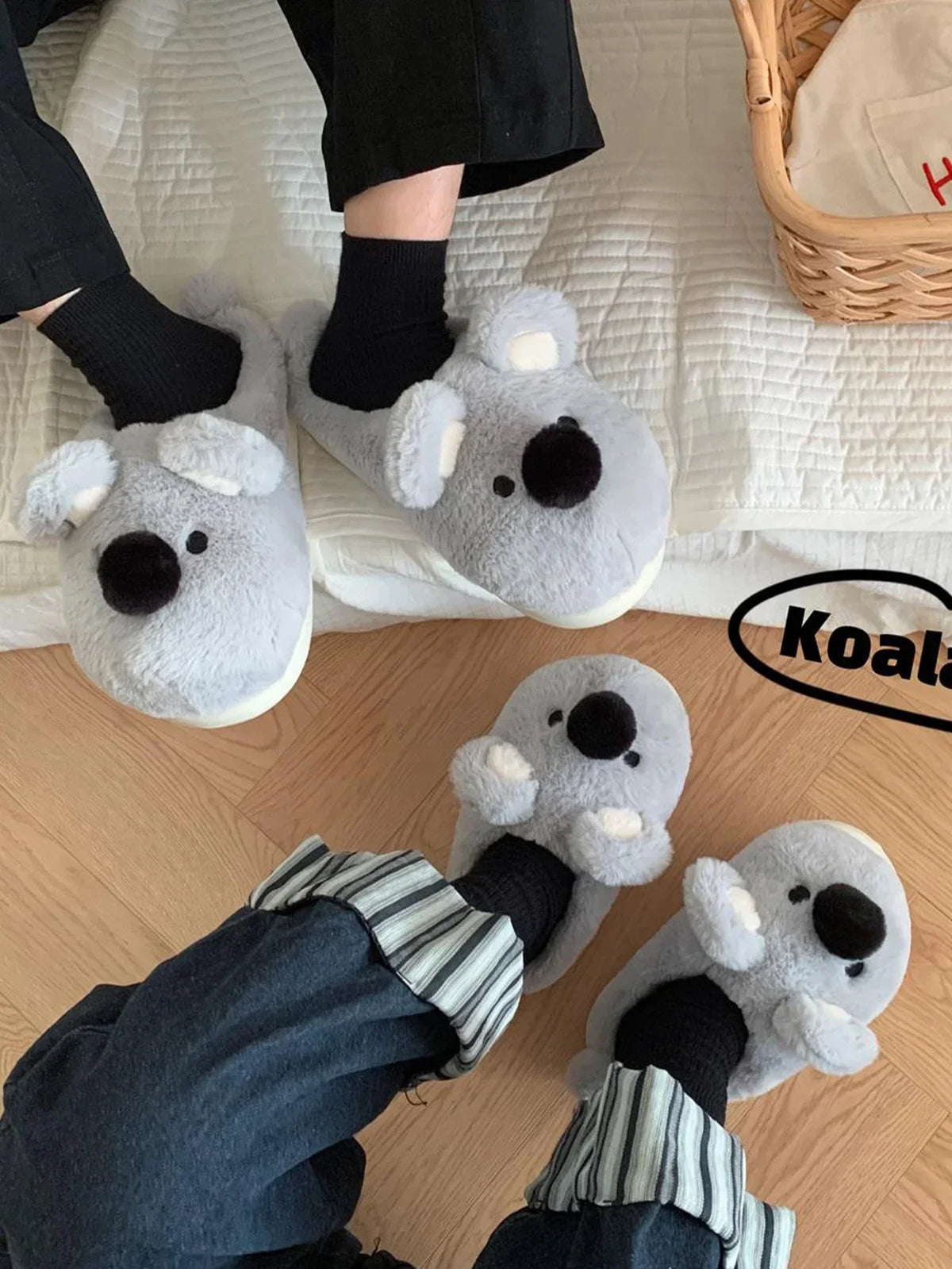 Women Winter new three-dimensional koala design Slippers Casual Soft Heel Platform Fur Warm Indoor Comfortable Man Home Slippers