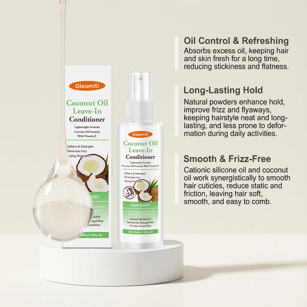 Gleamxi Coconut Oil Leave-In Conditioner Spray Softens Detangles Dry Tangled Minimizes Frizz Boosts Shine Hair Care Product