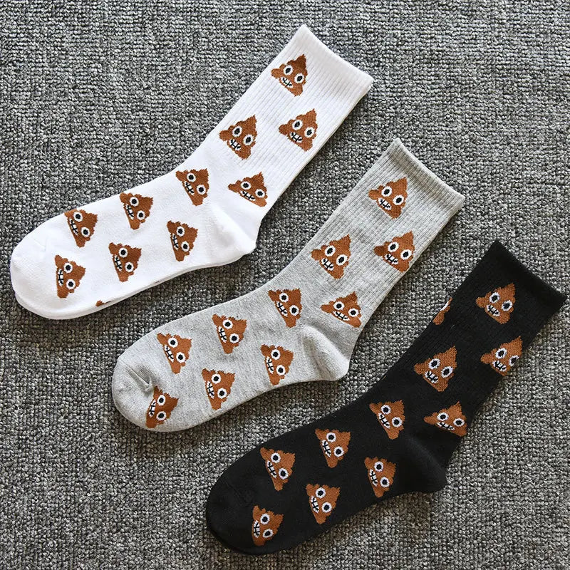 1/3 Pairs Spring and Autumn Fashion New Cartoon Abstract Men's Mid Tube Socks Trend Personality Funny Happy Poop Men's Socks