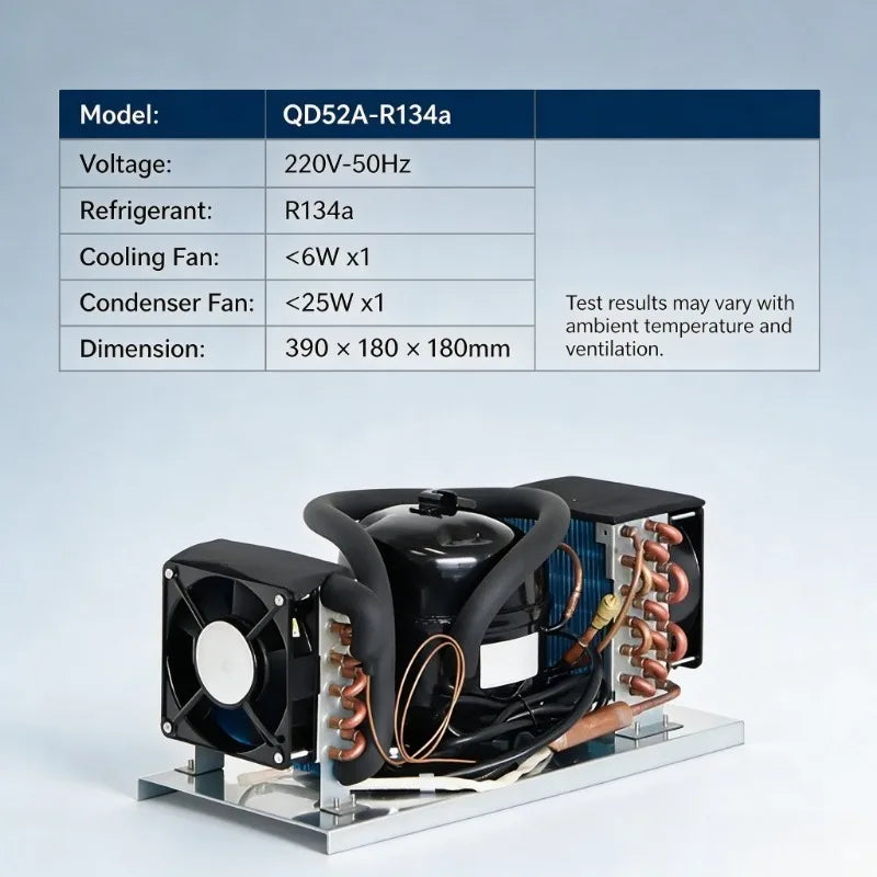 QD52A Small Air‑Cooled Refrigeration Unit 220V R134a Integrated Cooler with Optional Temperature Controller