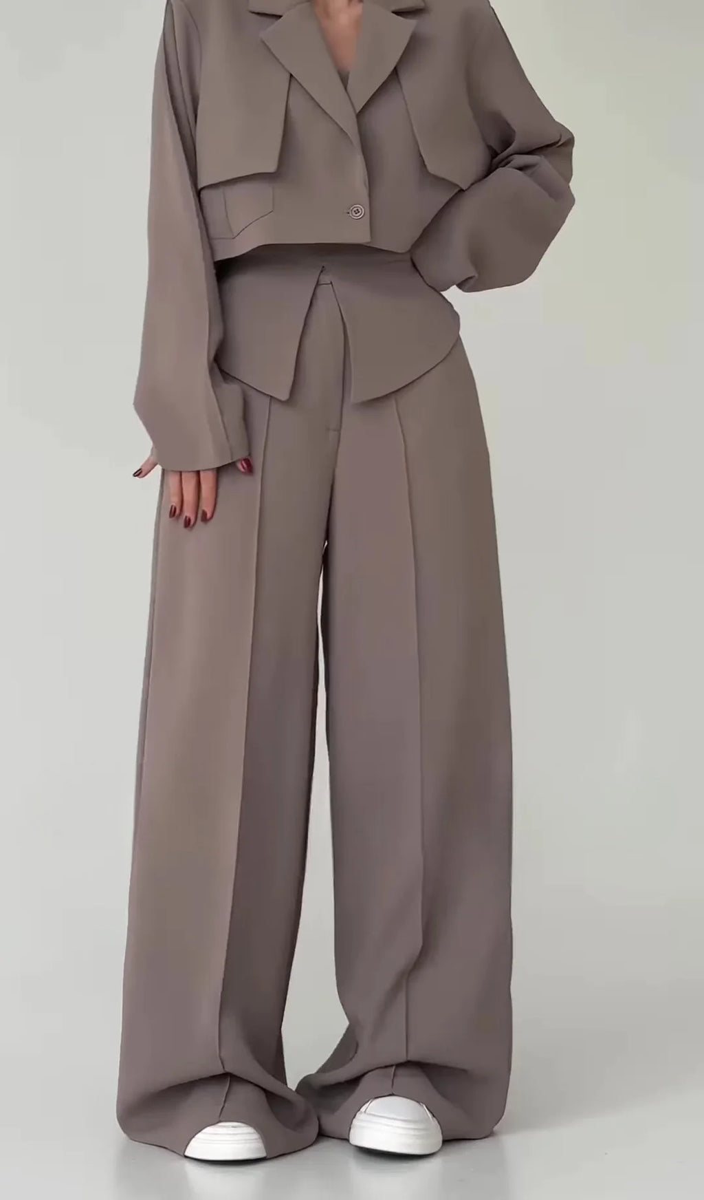 Pant Set Women 3 Piece Sets Lapel Full Sleeve Blazers Plain Sling Top Wide Leg Long Pants Splice Y2k Streetwear Work Summer 2026