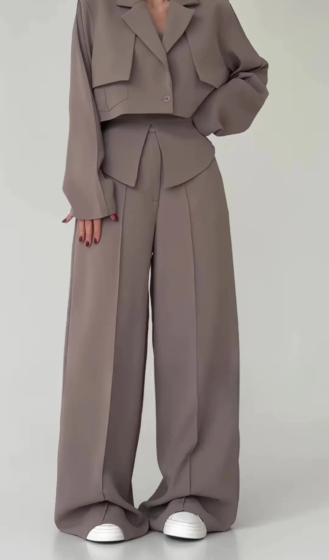 Pant Set Women 3 Piece Sets Lapel Full Sleeve Blazers Plain Sling Top Wide Leg Long Pants Splice Y2k Streetwear Work Summer 2026