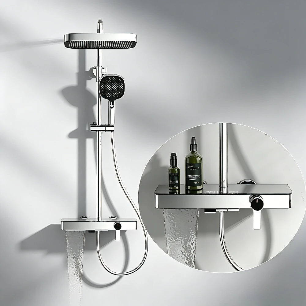 Rainlfall Pressurized Shower Set Three Functions Wall Mounted Bathroom Shower Faucet Set Brass Shower System Set with Piano Key