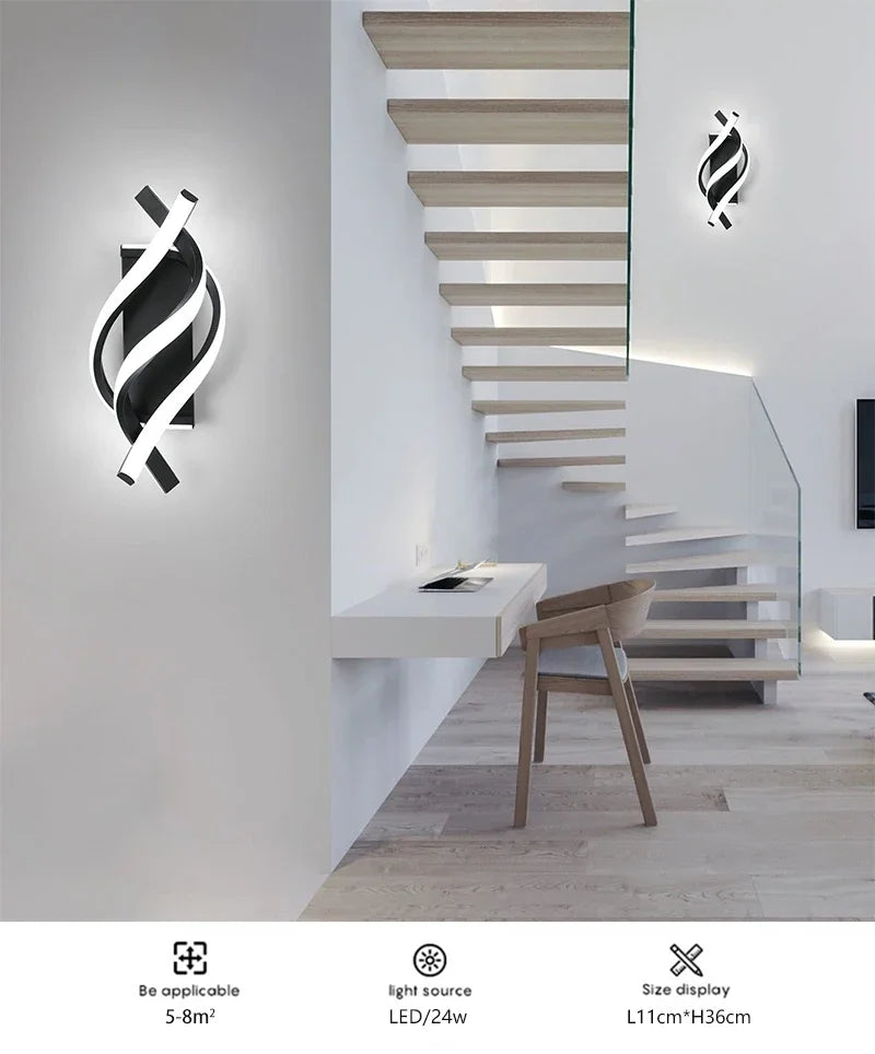 Modern LED Wall Lamp Home Line Decoration Wall Lamp Living Room Background Wall Bedroom Headboard Black White Lighting Lustre