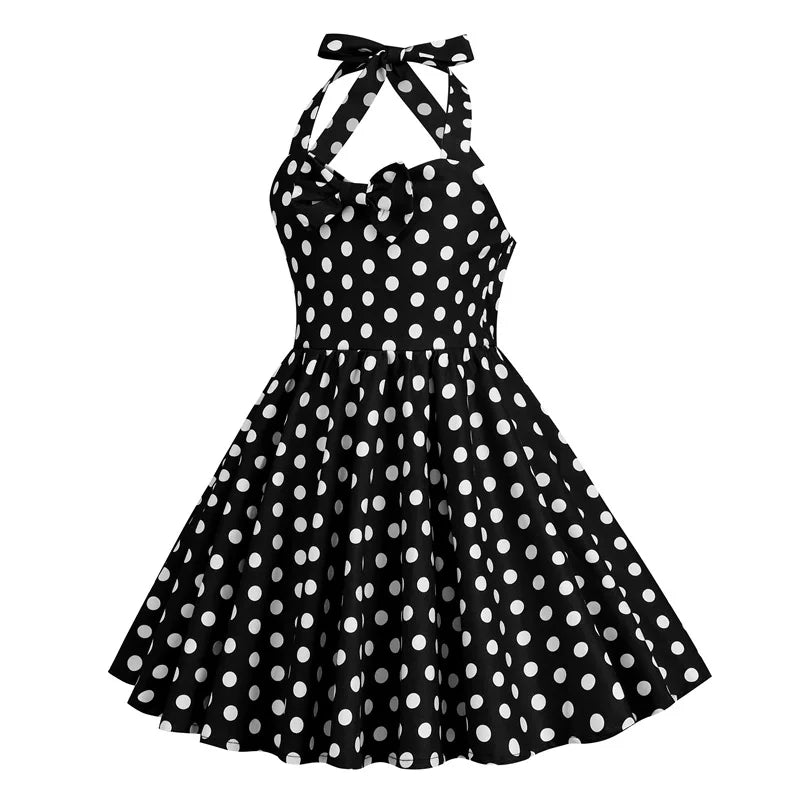Kids Girls Vintage Halterneck Dress Polka Dots Cherry Strawberry Daily Birthday Party 1950s Swing Dress Summer Princess Dress