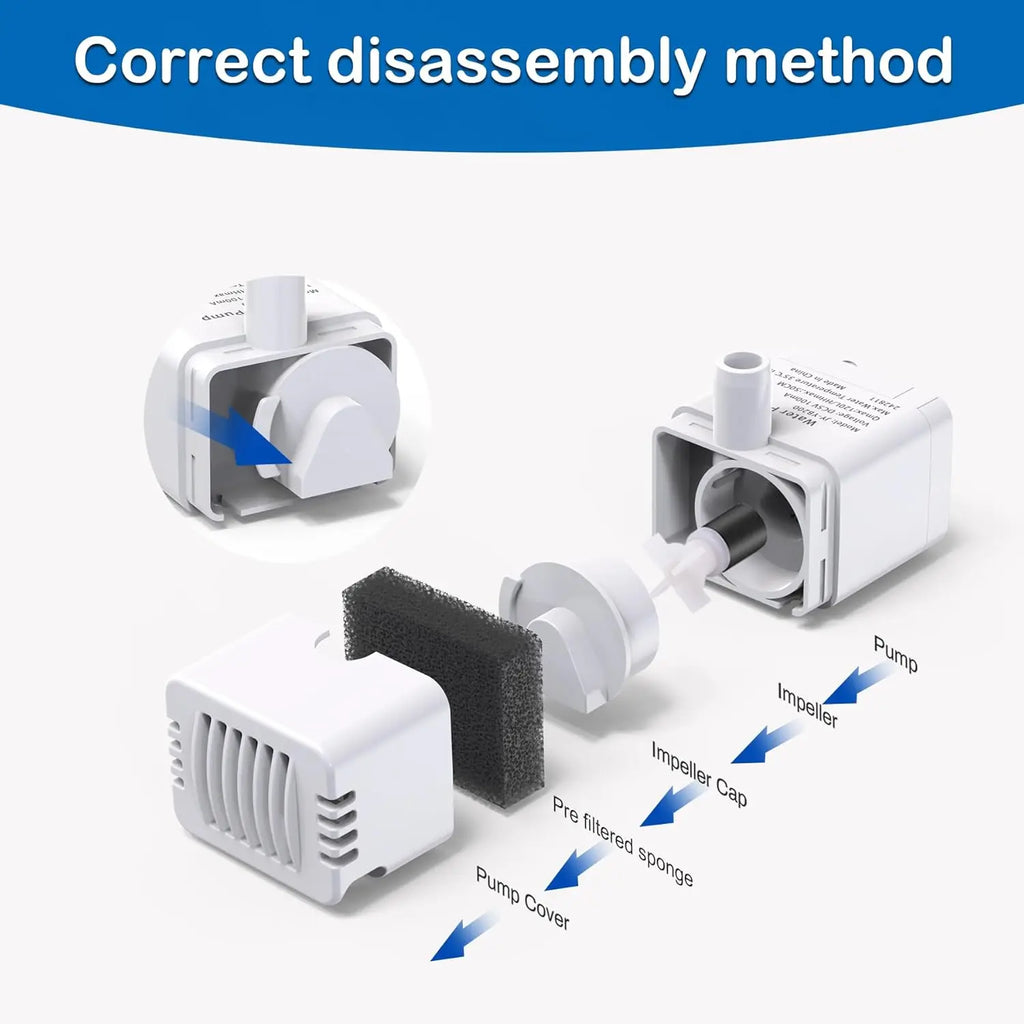 Cat Fountain Replacement Pump, LED Auto Power Off Light, Ultra Quiet Filter Pump Fit 2.2L/3.2L Smart Pet Water Dispenser