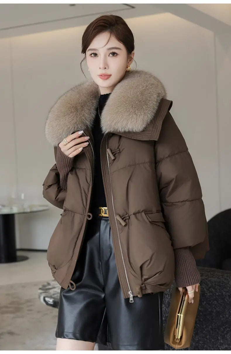2026 Autumn/Winter New Down Jacket Women's Korean Loose Short Coat Female big fur collar Cotton Jacket Women Snow Parka Coats