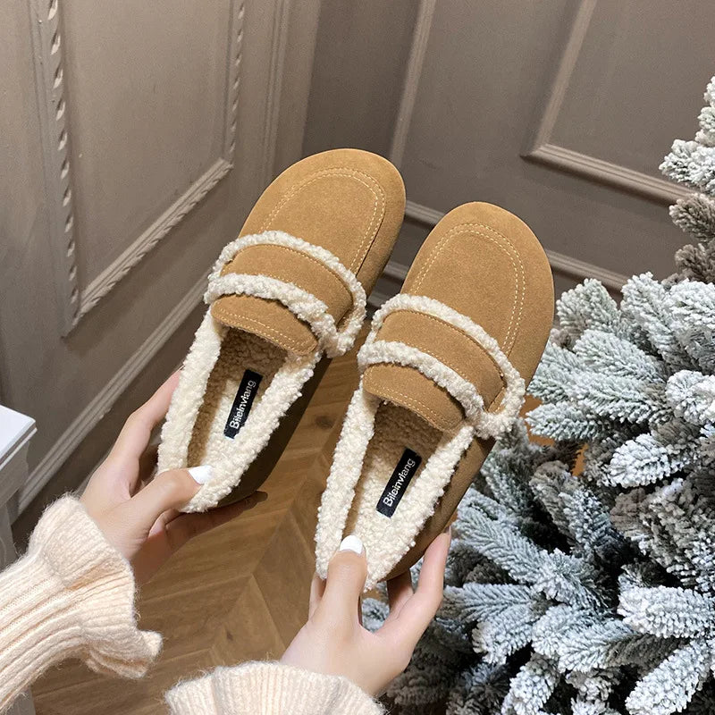 2026 Faux Suede Flats Women Lambswool Loafers Winter Warm Cotton Shoes Ladies Platform Fleeces Mocasines Female Sheep Fur Boots