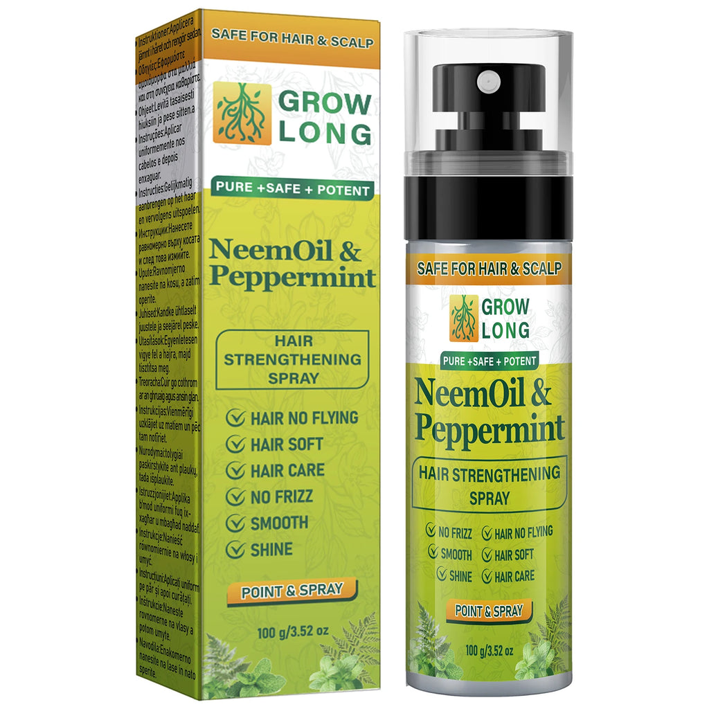 Grow Long Neem Oil & Peppermint Hair Strengthening Spray - Smooth Shine, Safe for Hair & Scalp, Biotin & Keratin Infused
