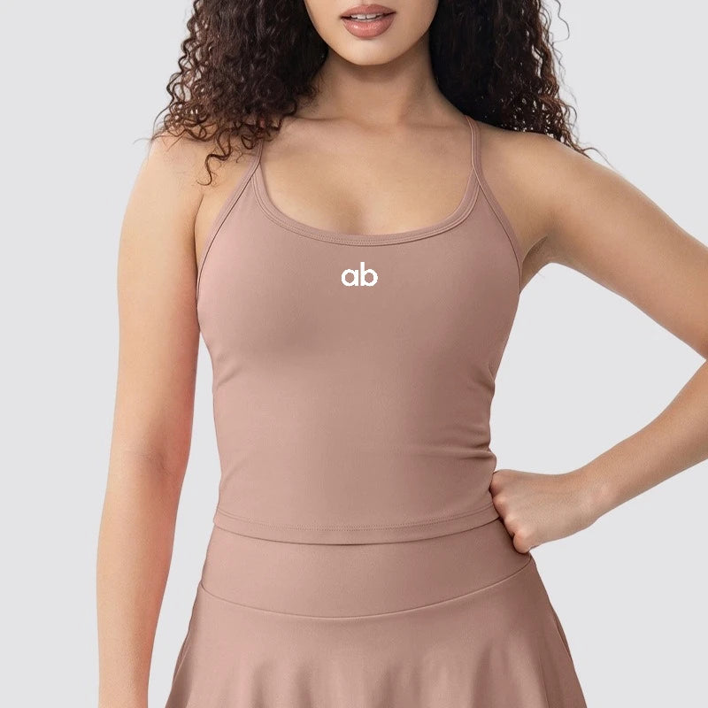 Halter Thin Strap Women Sports Bra Integrated Fixed Cup Cross Back Shockproof Quick Dry Push Up Naked Feeling Yoga Gym Vest