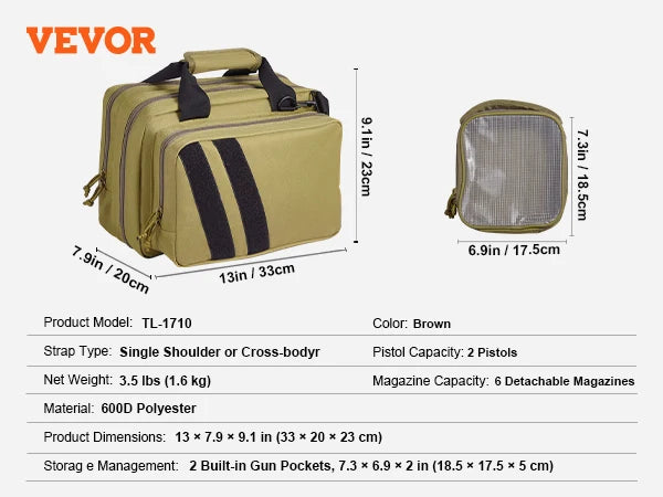 SucceBuy Tactical Range Backpack 2/6 Pistols Gun Backpack with Independent Pistol Bags and Magazines Pistol Backpack for Outdoor