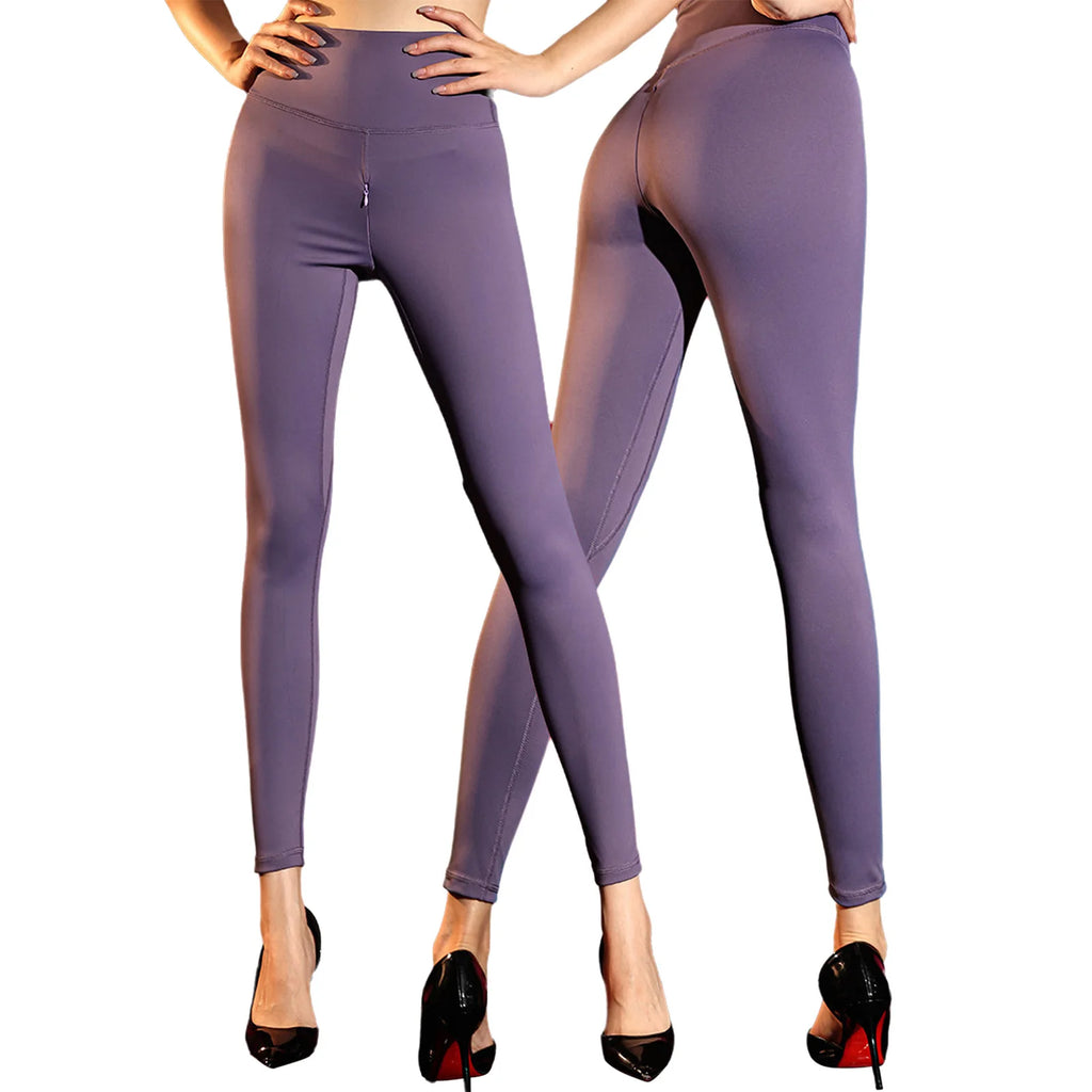 High Waist Stretchy Skinny Yoga Pants Womens Invisible Zipper Crotch Leggings Sports Bottoms Workout Cycling Running Clothing