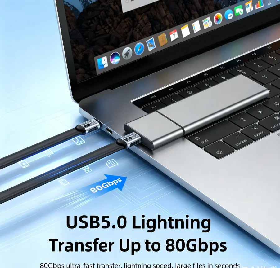 Uyellow USB 5 Cable 80Gbps 240W 16K Type C To C Fast Charging Thunderbolt 3 4 5 USB 5.0 to C Data Transfer Cable Laptop