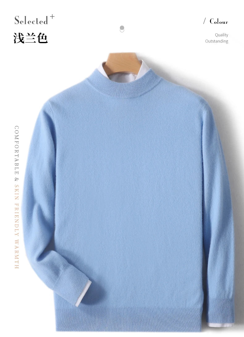 Autumn And Winter New 100% Pure Wool Men's Round Neck Thick Sweater Loose Knit Bottoming Shirt Cashmere Top