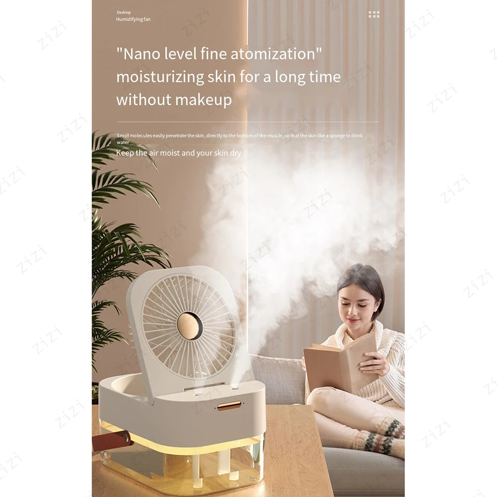 Double Port Spray High-capacity Electric Fan Humidifier USB Portable Portable Remote Control Humidifier with Atmosphere Light