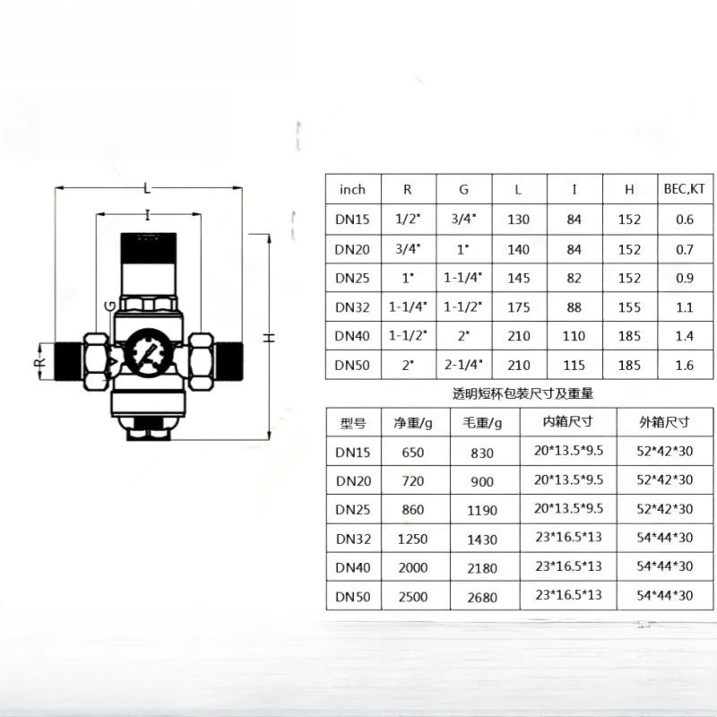 Brass Water Pressure Reducer Valve with Gauge Filter, Double Union Thread Water Stabilizer for Domestic Plumbing Pipeline