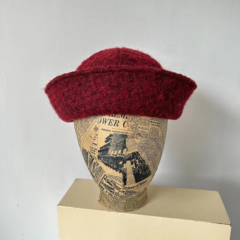 Fall Elegant Tweed Berets for Women Sailor Hat Japanese Versatile Naval Winter Fashion Party Warm Cute Jk Y2K Bucket Hat