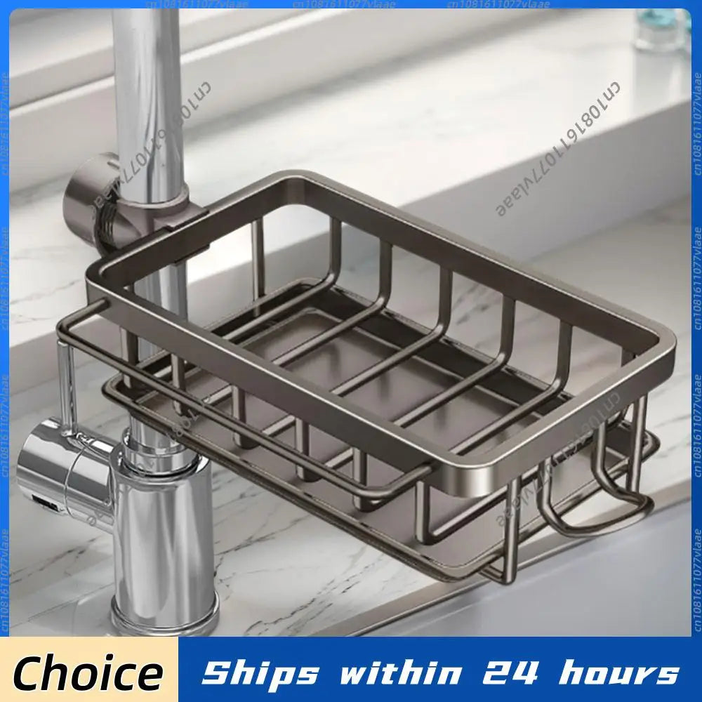 Kitchen Sink Faucet Organizer Detachable Over Faucet Sink Caddy Organizer Faucet Drain Rack with Hook Work with Round Water Pipe