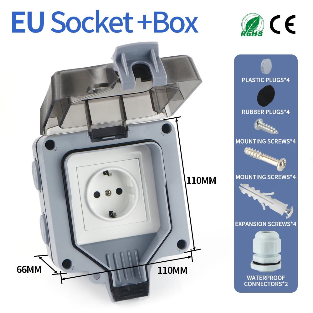 GTRIC Waterproof Outdoor Plug Electrical Sockets 250V AC IP66 DustProof Waterproof Socket With Switch Outside Master Plug