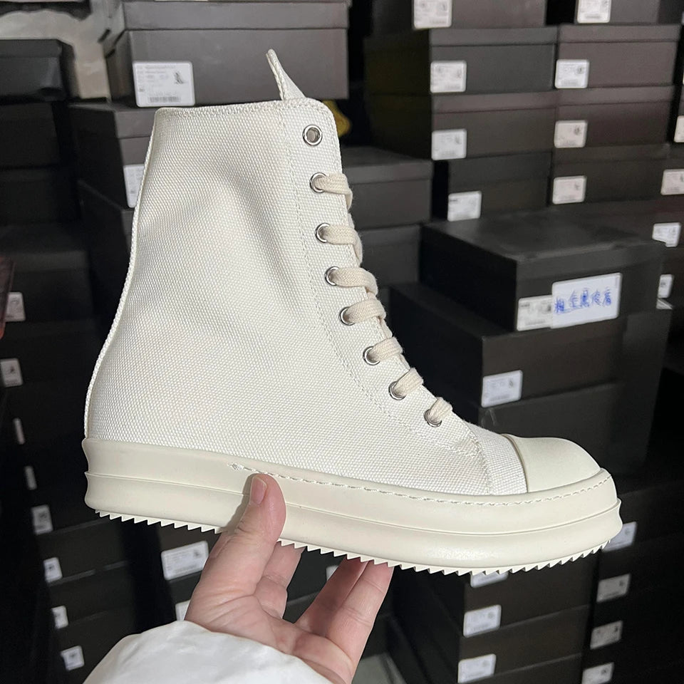 Brand Men Shoes Ro Casual Canvas Shoes High Top Women Sneakers Quality Black Ankle Boot Designer Zipper Luxury Laces Flat Shoes