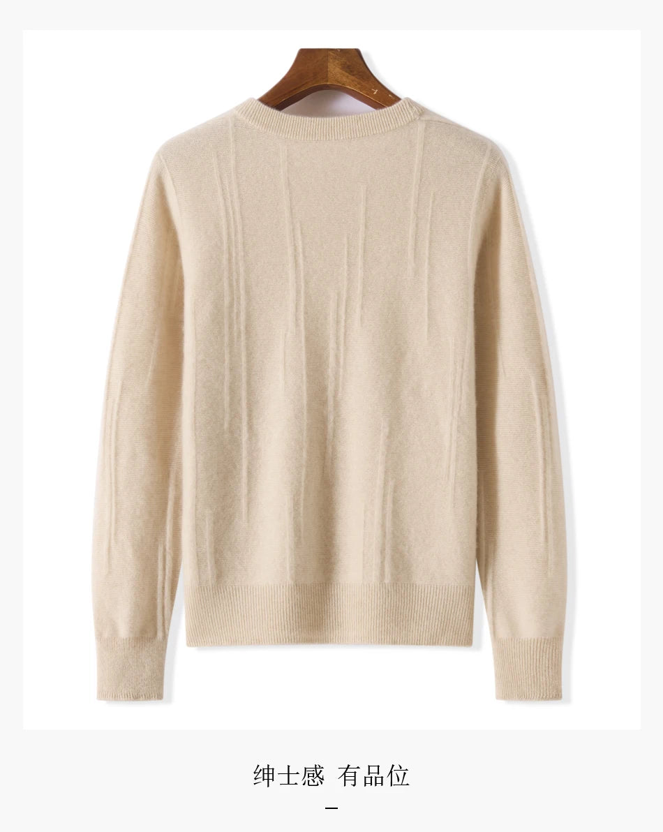 Men's autumn and winter 100% wool knitted pullover, medium thick sweater, warm, breathable, versatile for business and leisure