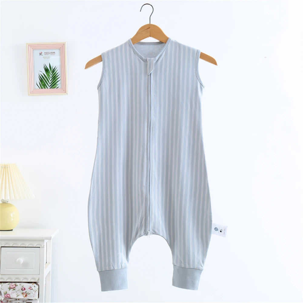 Summer Thin Vest-Style Children's Sleeping Bag, Comfortable at Home, Pure Cotton Striped Split-Leg Sleeping Bag