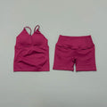 2Pcs Workout Shorts Set Women Cross Waist Scrunch Butt Shorts Tummy Control Racerback Tank Top Running Fitness Two Piece Suit