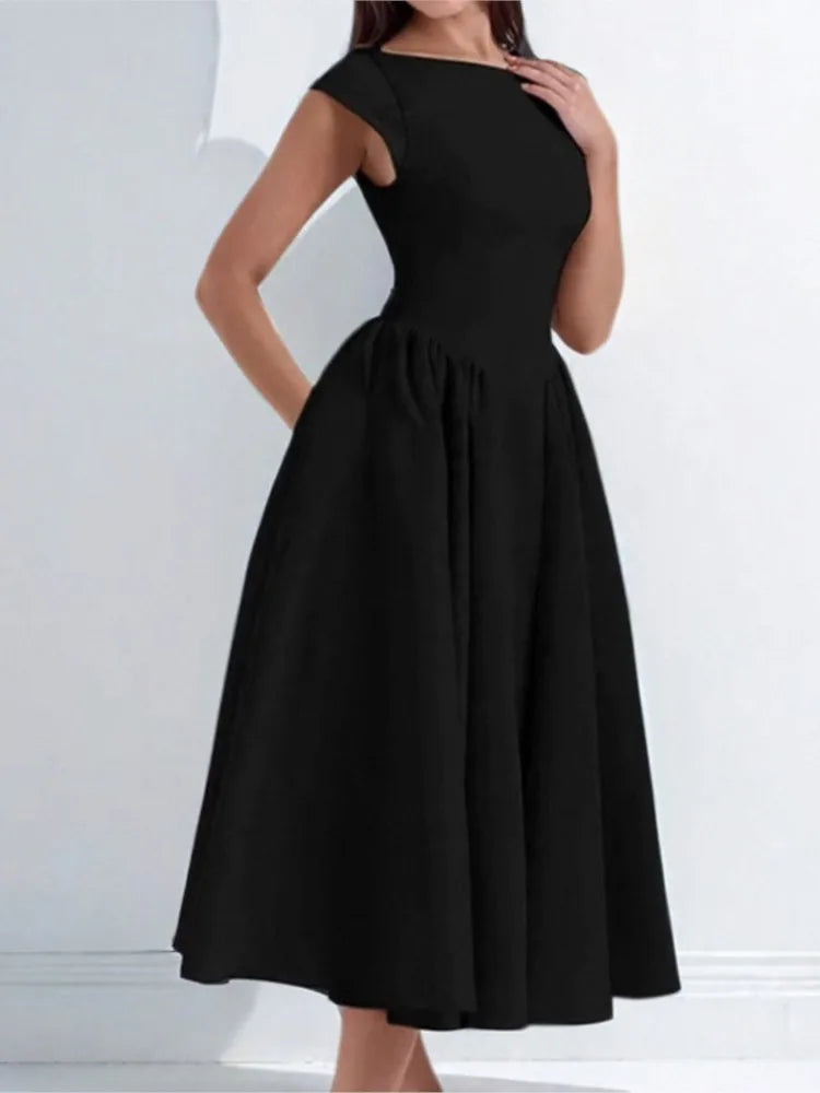 Summer French Pure Lust Fashion Dress Women's Temperament Elegant Solid Color Waist Slim High Waist Sleeveless Back Hollow Dress