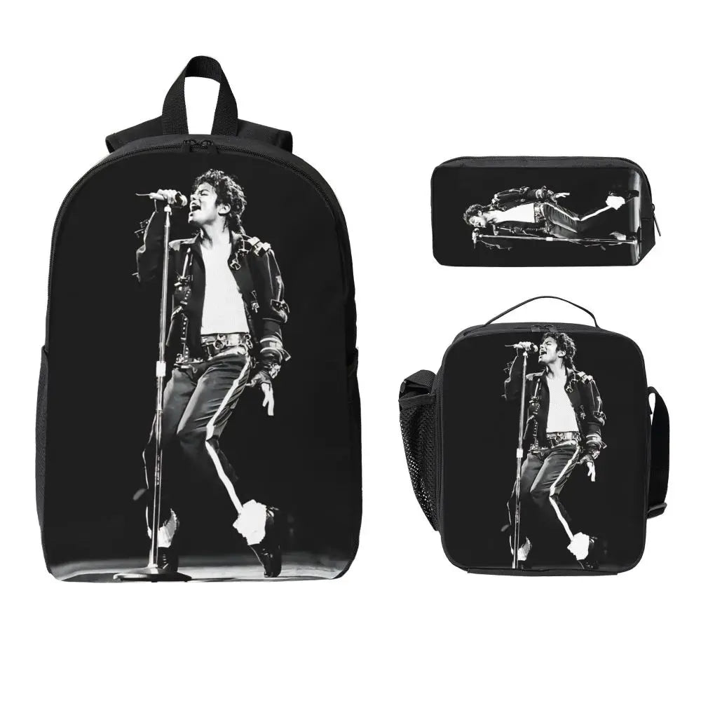 MJ 3pecs/set Backpack for Student High School Daypack Lunch bag Pencil Case
