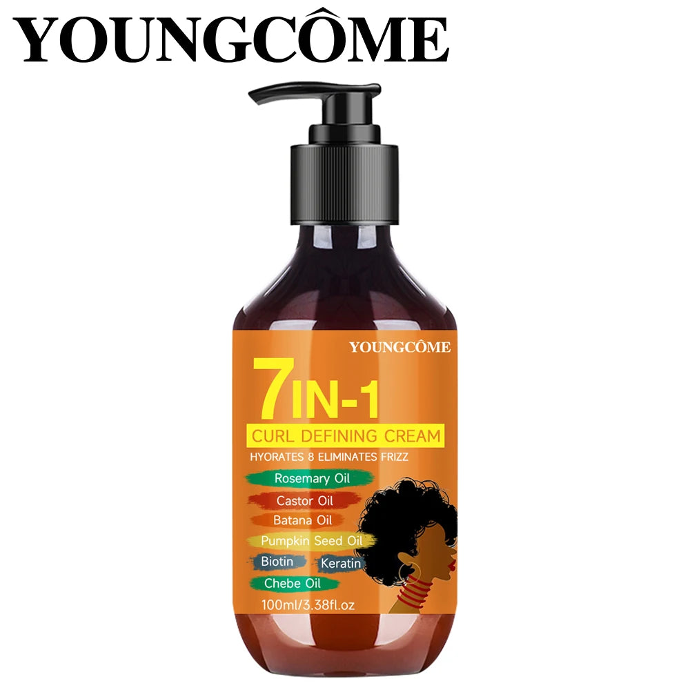 YOUNGCOME 7-IN-1 Curl Defining Cream- Defines Curls, Tames Frizz, Adds Smoothness and Texture for Curly and Wavy Hair