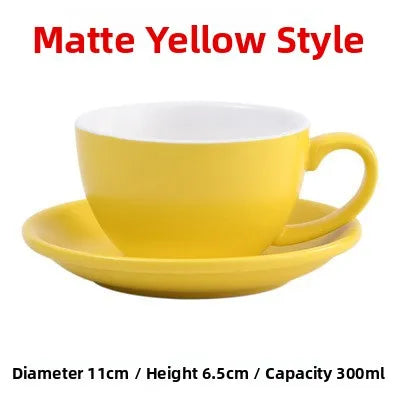 European Style Matte Latte Cup Ceramic Cappuccino Cup Large Mouth Coffee Cup Plate Set Handmade Craftsmanship 300ml