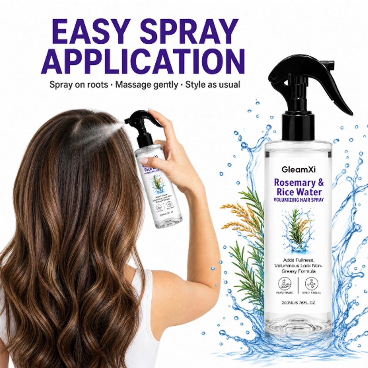 Rosemary Rice Water Volumizing Hair Spray Lightweight Non Greasy Root Boost Smooth Frizzy Hair Natural Looking Volume 200ml