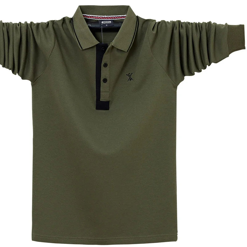 Autumn Spring New Men's Solid Polo Shirt Lapel Long-sleeved Polos Shirt Button Collar Fashion Thick Shirt Casual Loose Tops 6XL