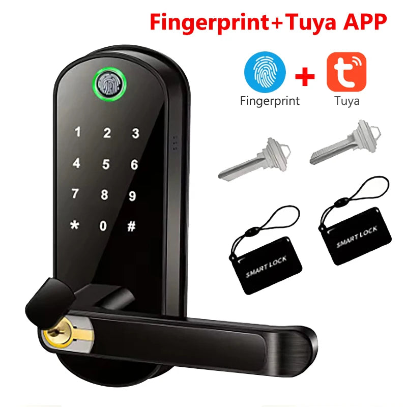 Tuya Smart Fingerprint Door Lock App Remote Control Keyless WIFI Digital Touchscreen Lock NFC with 2 IC Cards IP68 Waterproof