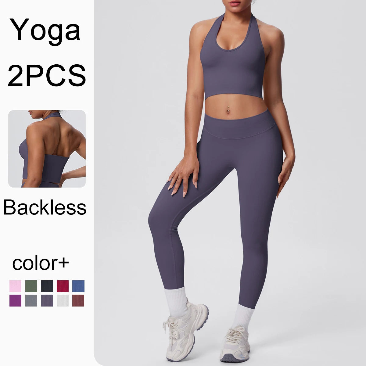 Rooftrellen 2PCS/set Women Gym Sports Yoga Set Breathable Shockproof Workout Top Backless Bra Push Up Fitness Pants Yoga Set