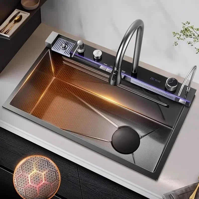 Modern Smart Kitchen Sinks Creative Metal Multi-functional Basin Luxury Household Sinks for Apartment Kitchen Rental House