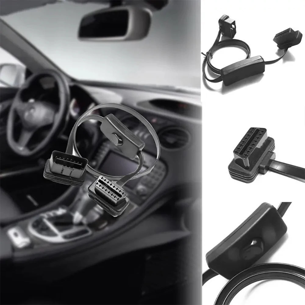 OBD2 Male to Female Right Angle Diagnostic Extension Cable 60CM with Power Switch OBD Switch Cable Diagnostic Tool