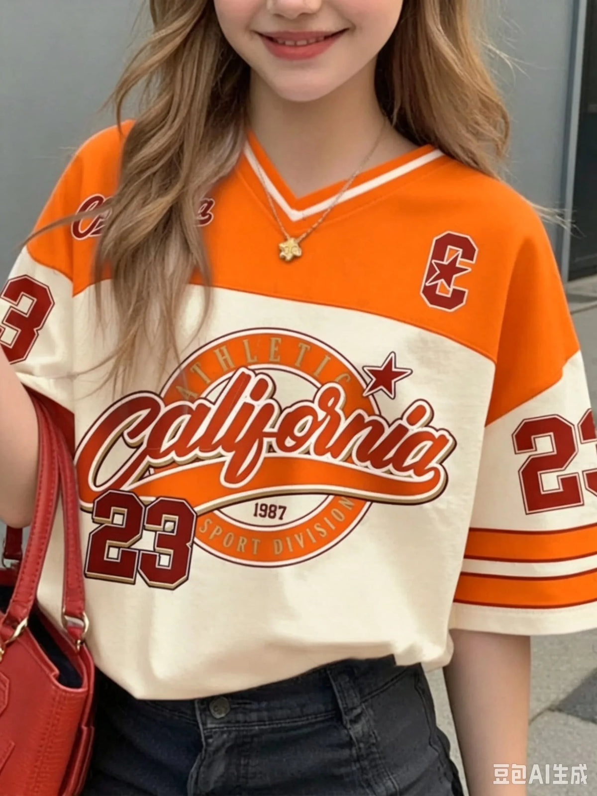 Women's Sports Style California 23 Printed Short Sleeved Round Neck Women's Children's Men's Top Men's Beach T-shirt