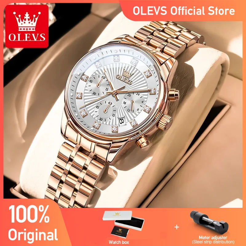 OLEVS 3669 Womens Watch Fashion Brand Waterproof Luminous Multifunctional Chronograph Quartz Watch Date Ladies Watches With Box