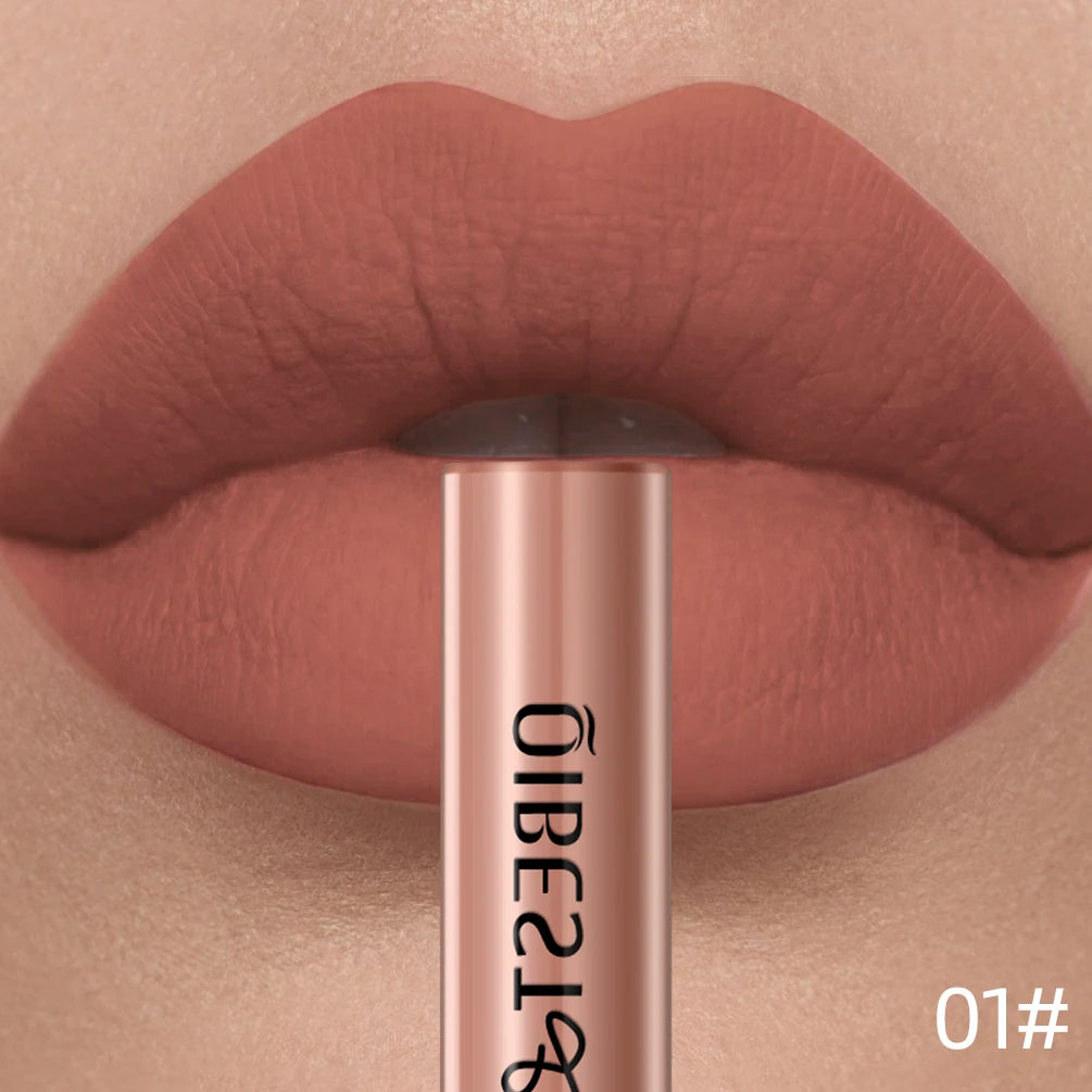 QIBEST Sexy Red Lip Gloss Long Lasting Velvet Matte Liquid Lipstick Waterproof Lip Makeup Nonstick Cup Purple Lip Tint Black